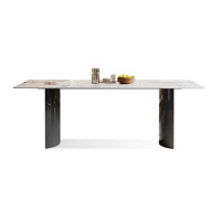 Hokku Designs 70.87" Black Rock Beam+Stainless Steel Dining Table