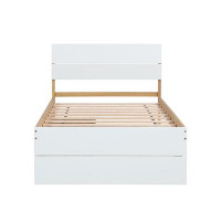 Red Barrel Studio Modern Bed Frame With Trundle For White High Gloss Headboard And Footboard