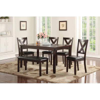 Red Barrel Studio SCILLA 6PCS SOLID WOOD DINING TABLE SET IN ESPRESSO(TABLE,4 CHAIRS & BENCH)