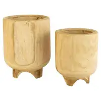 Foundry Select Foundry Select Set Of 2 Hand-Carved Wooden Planters With Feet In Natural