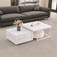 LORENZO Light luxury simple white sintered stone coffee table set (1 coffee table,1 small table and 1 stool)