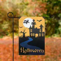 Northlight Seasonal Spooky House Halloween Outdoor Garden Flag With Bats And A Witch 12.5" X 18"