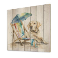 Dovecove Wenona Dog Laying On Chair At The Beach V - Unframed Print on Wood