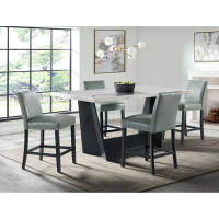 Picket House Furnishings Dillon Counter Height White 5PC Dining Set-Table & Four Faux Leather Chairs In Grey
