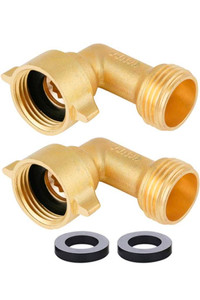 HQMPC Garden Hose Connector 90 Degree Solid Brass (2Pcs)+ Extra 4 Pressure Washers (FREE SHIPPING WITH ORDER OF 2PKs))