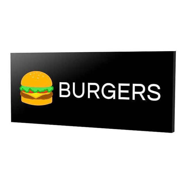 Pro-Lite Newon BURGERS LED Ultra Bright Lighted Nano 26x12 Restaurant Sign in Industrial Kitchen Supplies