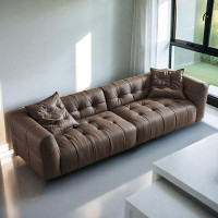 PULOSK 125.98" Brown Genuine Leather Modular Sofa cushion couch