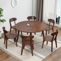 Corrigan Studio All solid wood family dining table round table 6 chairs combination of small apartment modern simple_2