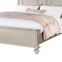 House of Hampton Opp Platform Queen Size Bed With Curved Panel Headboard, Champagne Silver