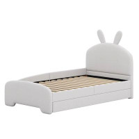 Zoomie Kids Coan Twin Size Upholstered Platform Bed With Cartoon Ears Shaped Headboard And Trundle