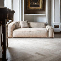 Orren Ellis 86.59" Grey Linen Standard Sofa cushion Loveseat