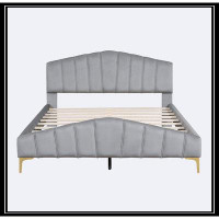 Everly Quinn Queen Size Velvet Platform Bed With Thick Fabric
