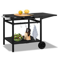 Arlmont & Co. Kris Outdoor Grill Cart Pizza Oven Trolley Stand Double Shelf Outdoor Worktable