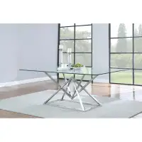 Wrought Studio Rectangle Dining Table with Glass Top in Clear and Chrome