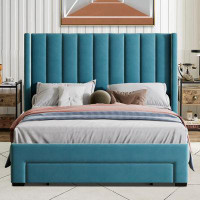 Latitude Run® Modern And Sophisticated Upholstered Platform Bed With Velvet Upholstery And Two Side Pockets For Bedroom