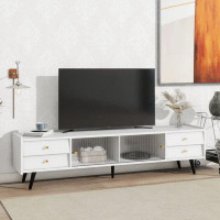 George Oliver Contemporary TV Stand With Sliding Fluted Glass Doors