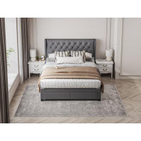 HoMelife Furniture Britta King Velvet Tufted Gas Lift Storage Wing Bed