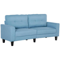 3-SEATER SOFA, MID-CENTURY LINEN COUCH WITH UPHOLSTERED SEAT, BUTTON-TUFTED BACK CUSHION
