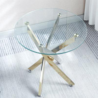 Mercer41 Modern Round Tempered Glass End Table With Stainless Steel Legs-21.85" H x 23.62" W x 23.62" D