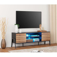 Wrought Studio Mid Century TV Stand For 65 Inch TV With Yellow LED Lights, 60 Inch, Black & Brown