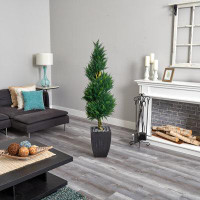 Latitude Run® 5.5ft. Cypress Spiral Artificial Tree in Black Wash Planter UV Resistant (Indoor/Outdoor)