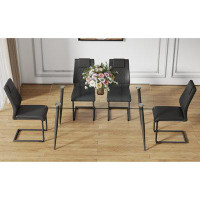 Ivy Bronx Contemporary Dt-1544 C-001 Dining Ensemble: Rectangular Tempered Glass Table & 4 Cushioned Pu Leather Chairs W