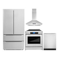 Cosmo 4 Piece Kitchen Package With 30" Freestanding Electric Range 30" Island Range Hood 24" Built-In Fully Integrated D