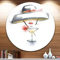 Design Art 'Woman with Hat and Cocktail' Painting Print on Metal