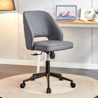 Wrought Studio Adjustable Dark Grey Pu Office Chair: 360° Swivel, Armless Design With Wheels For Versatility