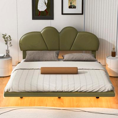 Ivy Bronx Full Size Upholstery LED Floating Bed with PU Leather Headboard in Other