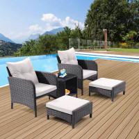 Wildon Home® 5 Piece Outdoor Patio Furniture Set,All Weather PE Rattan Conversation Chairs