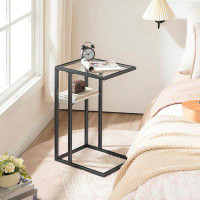 Ebern Designs Ebern Designs C Shaped End Table, Small Side Table For Couch And Bed, Tempered Glass Sofa Table With Metal