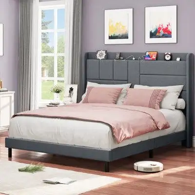 Ebern Designs Lillien Upholstered Platform Bed with USB Plug-In