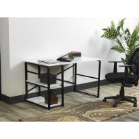 Wenty Furnish Home Store Sage Black Metal Frame 47" Wooden Top 2 Shelves Writing And Computer Desk For Home Office, Whit
