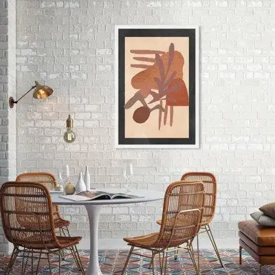 Oliver Gal "Shapes In Copper", Boho Copper Plants Modern Black Framed Wall Art Print For Bedroom