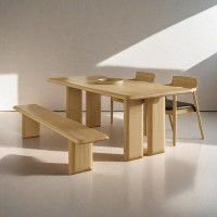HOUZE 6- Person Burlywood rectangular Solid Wood Tabletop Dining Table Set