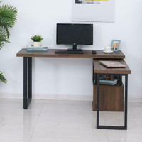 Corner Rotating L-Shaped Office Table Computer Desk with Storage Shelf Brown study table desktop table