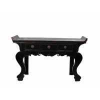 DYAG East Antique Chinese Black Lacquer Altar Console Table