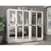 Palace Imports, Inc. 100% Solid Wood 5-Mirrored Sliding Door Wall System Wardrobe