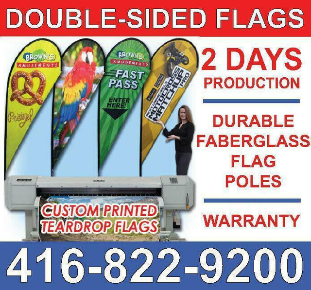 Marketing Event Advertising Custom Teardrop or Feather Flag + Double-Sided Graphics + Cross Base + FLAGS Traveling Bag in Other Business & Industrial in Markham / York Region