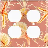 WorldAcc Metal Light Switch Plate Outlet Cover (Coral Reef Clam Star Fish Dark Orange  - Double Duplex)