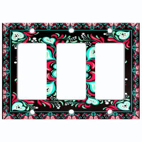 WorldAcc Metal Light Switch Plate Outlet Cover (Red Green Contemporary Hearts Black  - Triple Rocker)
