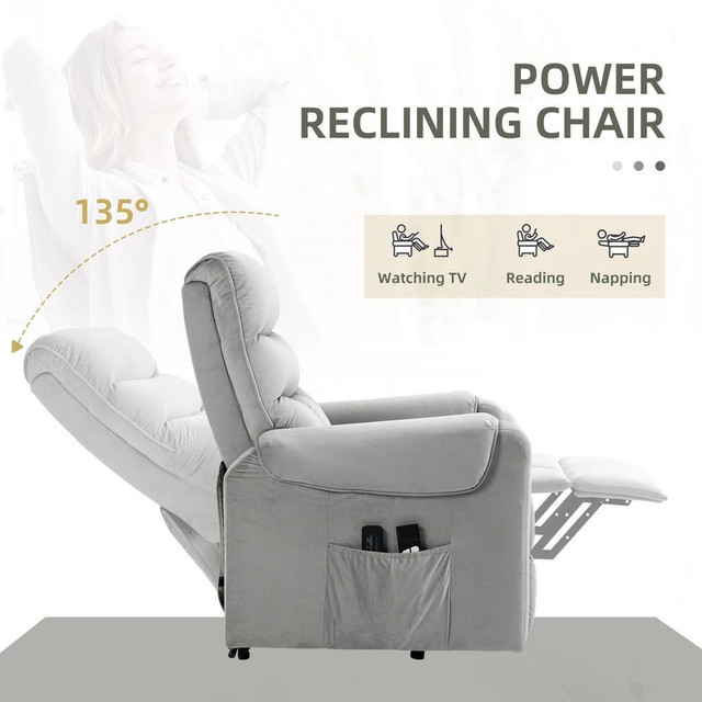 LIFT CHAIR FOR ELDERLY, MASSAGE RECLINER CHAIR WITH 8 VIBRATION POINTS, FOOTREST, REMOTE CONTROL, SIDE POCKETS, GREY in Chairs & Recliners - Image 3