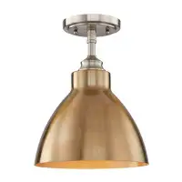 Longshore Tides 1 Light Ceiling Fixture In Satin Nickel With Painted Gold Metal Shade