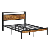17 Stories Metal Platform Bed Frame With Wooden Headboard And Footboard With USB LINER