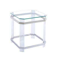 Ivy Bronx Stainless Steel With Acrylic Frame Clear Glass Top End Table