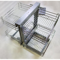 .2 Tier Blind Corner Cabinet Four Shelf Pull Out Wire Basket Organizer Carbon Steel Silver Chrome Blind 032485