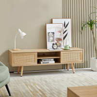Bay Isle Home™ 55.12" Rattan TV Cabinet, Double Sliding Doors For Storage,  Adjustable Shelf, TV Console-18.31" H x 55.1