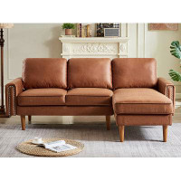 Latitude Run® 82.2"L-Shape Sofa with Chais Mid-Century Copper Nail on Arms,suede fabric design.Left Chaise