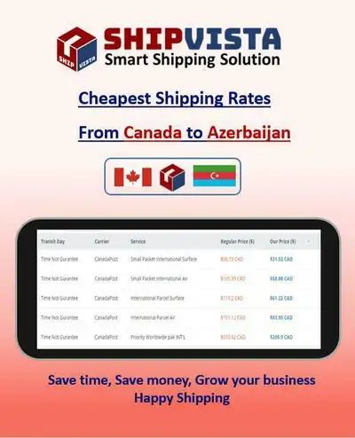 ShipVista provides the cheapest shipping rates from Canada to Azerbaijan. Whether you are an individ...